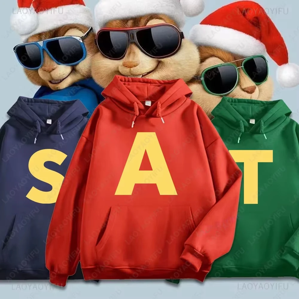

New Chipmunk Pattern Environmentally Friendly Letter Printed Pure Cotton Hooded Sweatshirt with Neutral Theme Street Pullover