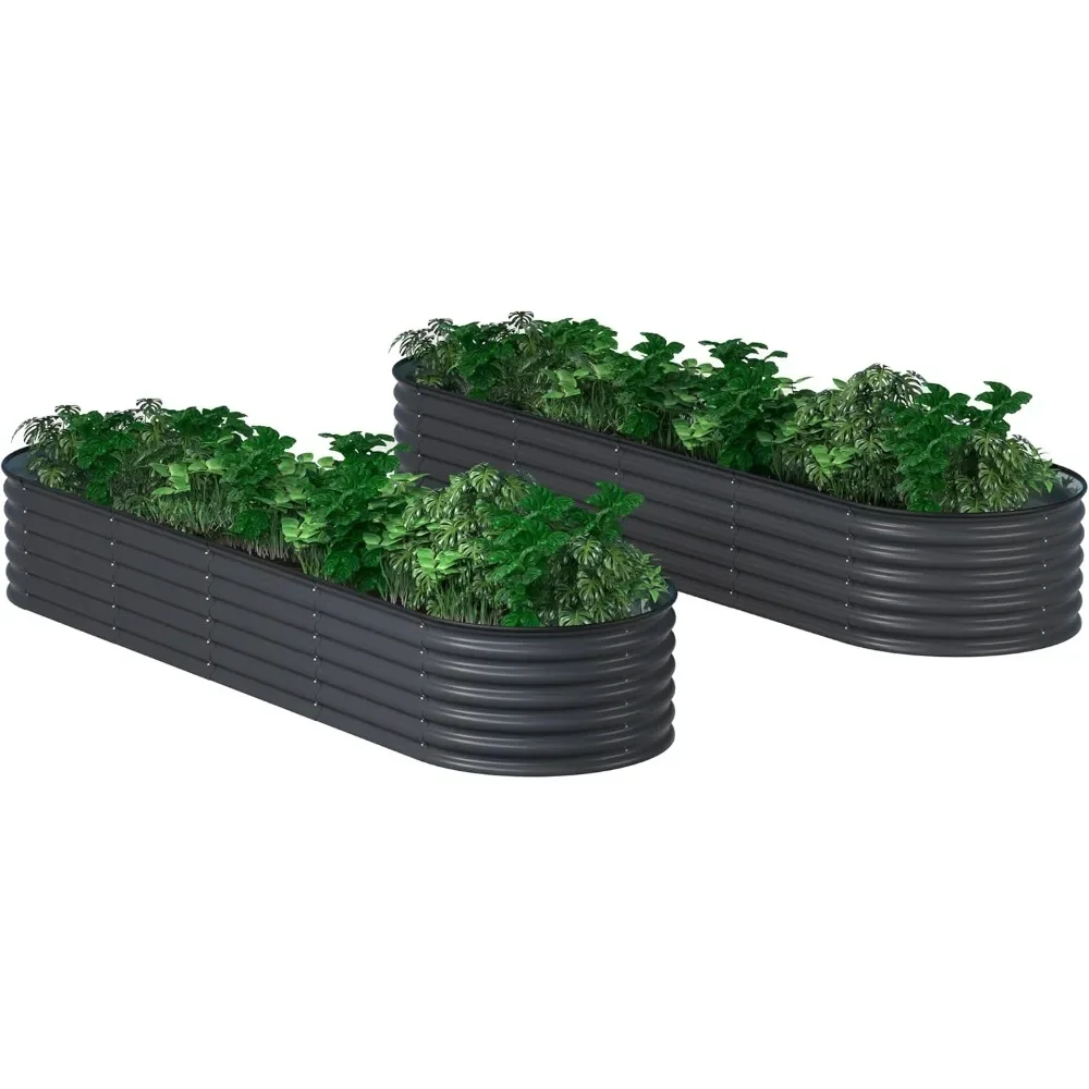 2 Pack 8×2×1.4FT Raised Garden Bed, Galvanized Raised Garden Bed for Plants, Modular Raised Planter Box for Herbs Flowers