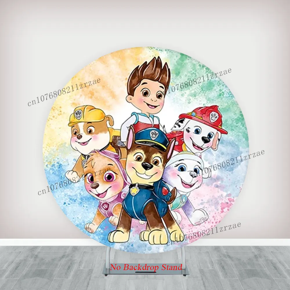 The Paw Patrols Round Backdrop Boy Kid Birthday Party Decoration Baby Shower Colourful Banner Poster Background Photography Prop