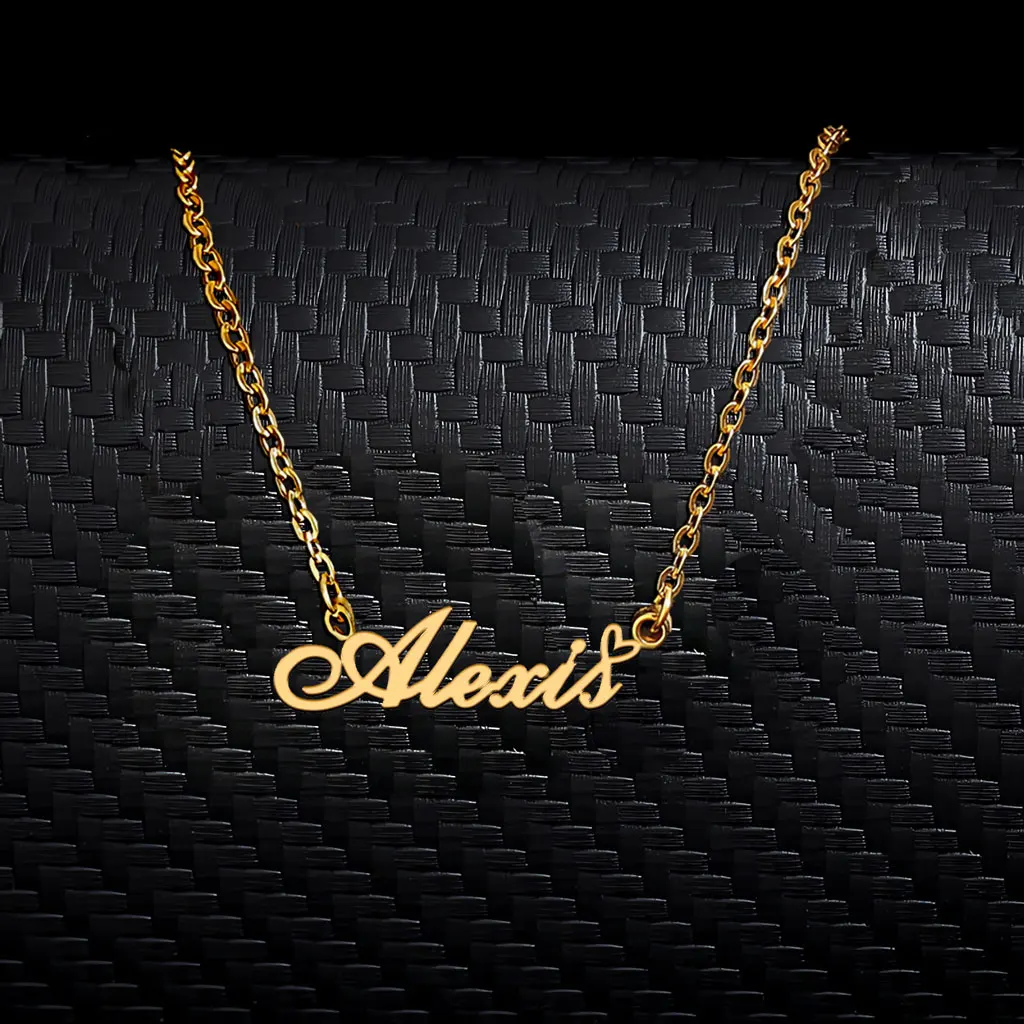 

Alexis with Heart Decoration Name Necklace for Women Stainless Steel Gold Plated Letters Choker Mother's Day Gift