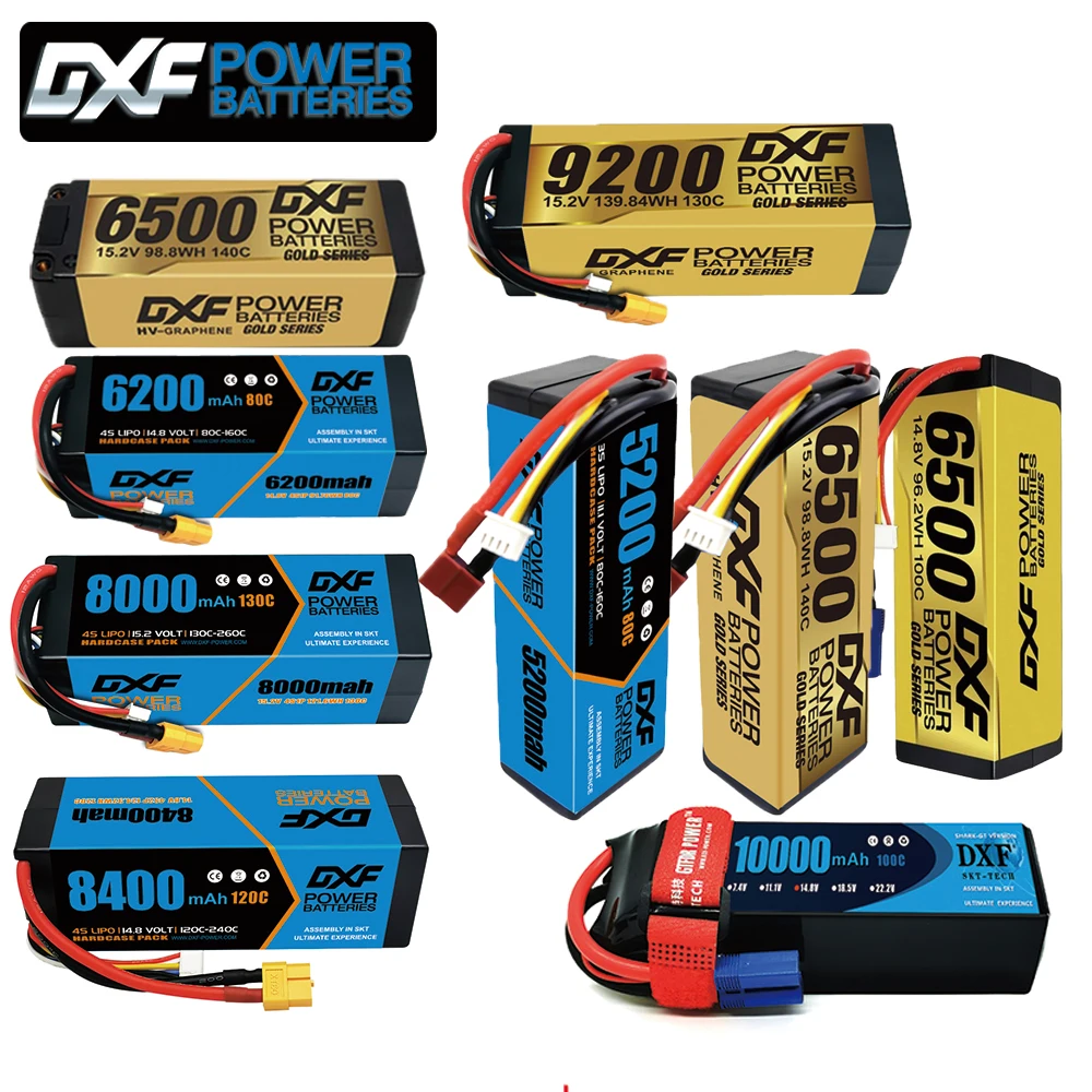 

DXF Lipo 4S 6S 14.8V 15.2V 22.2V Battery 5200mAh 6200mAh 6500mAh 7000mAh 8000mAh 8400mAh 9200mAh 10000mAh for RC Car Buggy Tank