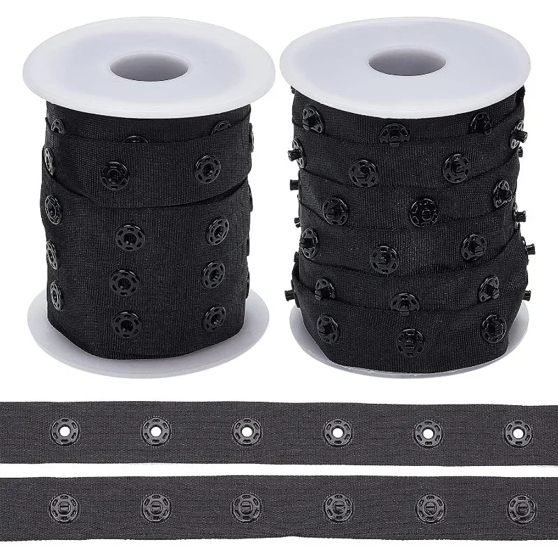 

2 Rolls 10 Yards/Roll Black Snap Button Tape Polyester Snap Button Trim Sewing Snap Fastener Tape Snap Ribbon Fasteners for DIY