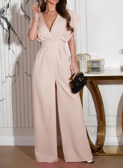 Urban Jumpsuit Woman Summer Solid Color Short Sleeved Pants V-Neck Slim Fit Jumpsuit Women's Clothing 2025 New Women's Clothing