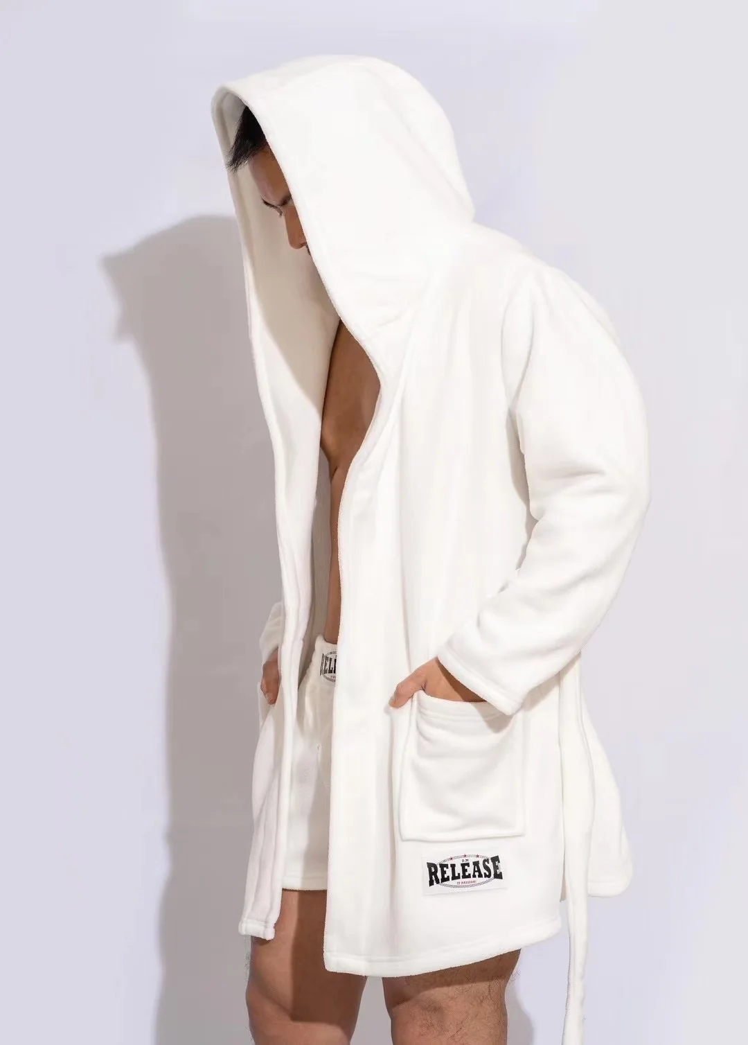 D. M Men's Bathrobe Short Thickened Solid Fleece Pajama Sexy Warm Autumn Winter Leisure Home Bath Robe Men