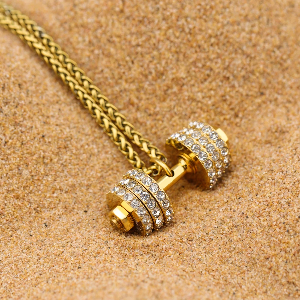 MaiLun Hantel Halskette mit Zirkon Hip Hop Halskette Edelstahl Hantel Halskette Frauen Schmuck Geschenk – Detail 1