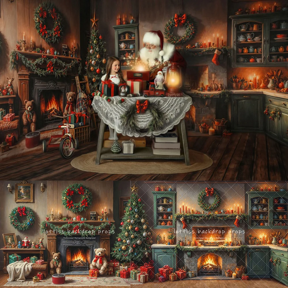 Warm Christmas Corner Backdrops Kids Family Photography Child Photocall Festival Kitchen Backgrounds