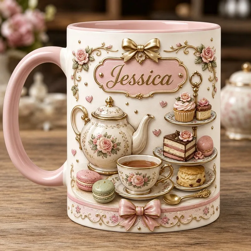 Vintage Britse keramische mok voor de afternoon tea, 2D-geprinte theepot met bloemenmotief, koffiemok, origineel decoratief cadeau voor vrienden.