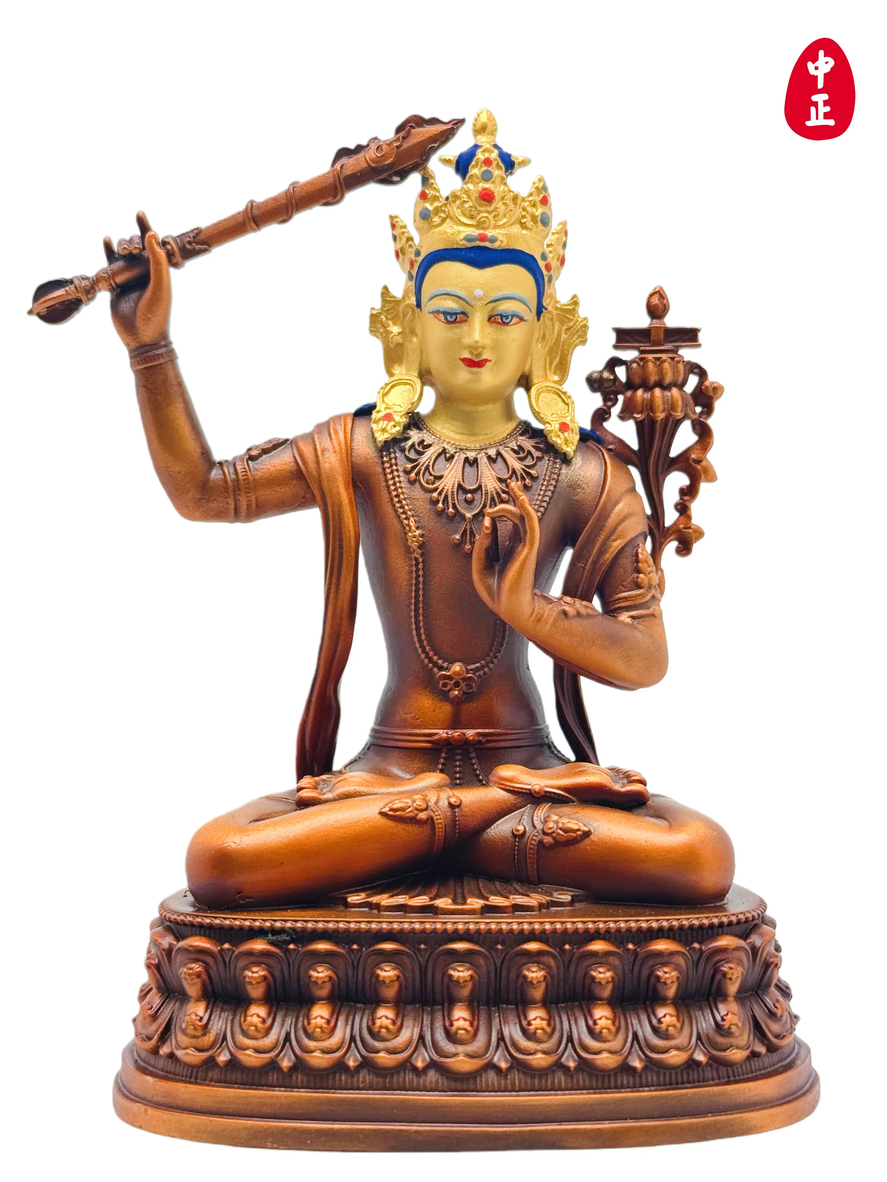 Holding the sword Manjushri Manjushri Bodhisattva mud gold face painting 10 cm Zhongzheng statue supports customized handicraft