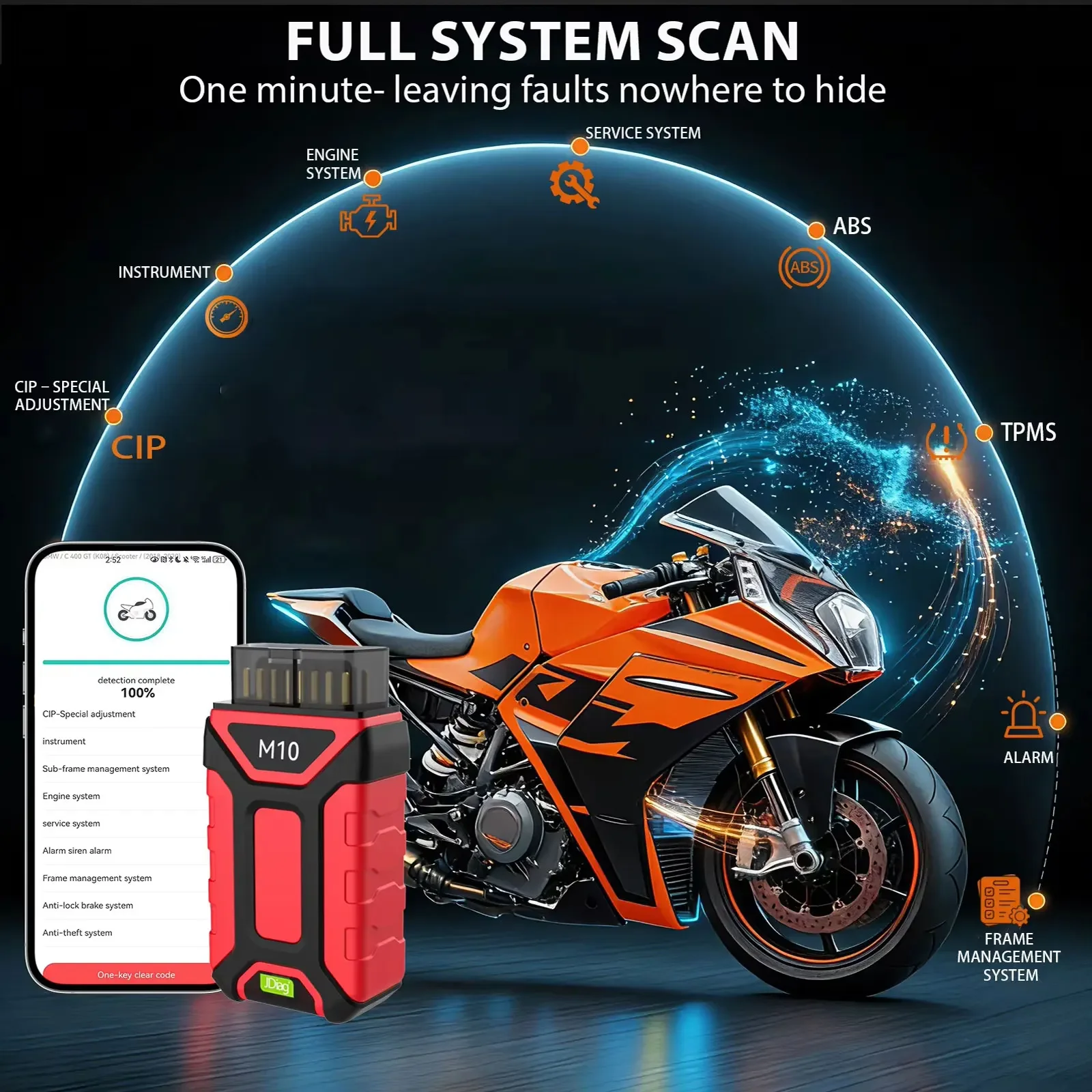 JDiag M10 Diagnose-Scanner für BMW/Harley/KTM/DUCATI Motorräder Diagnosegerät Fehlercodelesegerät Schlüsselprogrammierung MOTO OBD2 Scanner – Detail 3