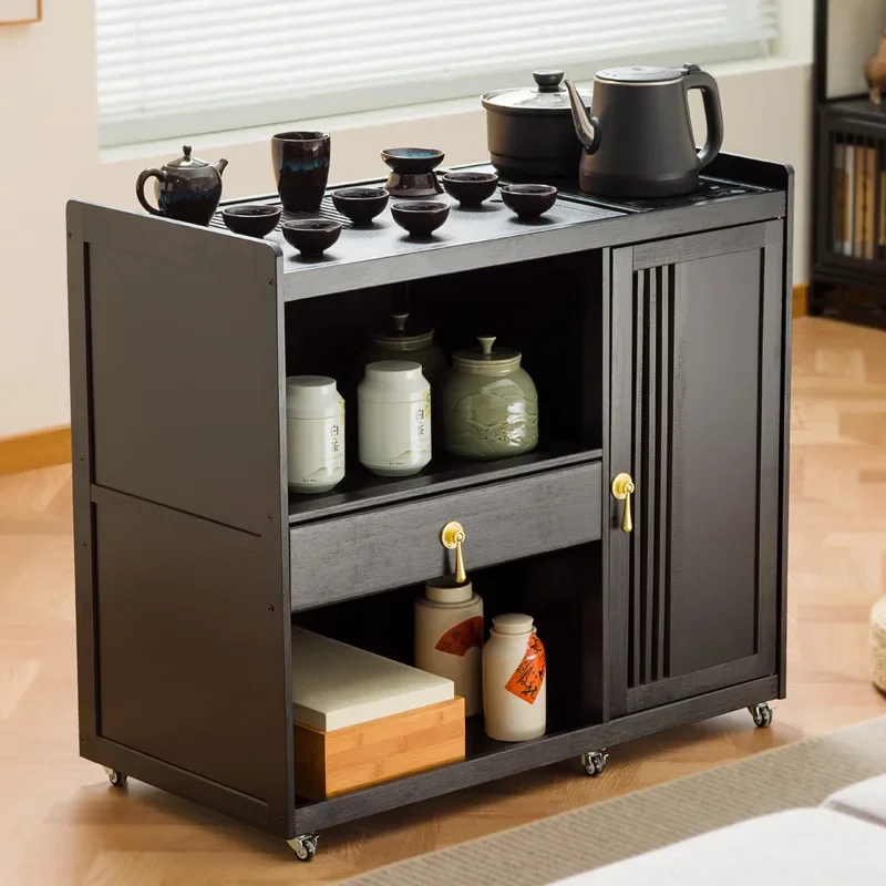 

Новая модель мобильного чайного столика, маленький чайный столик, чайный шкафчик со встроенным чайником, чайная тележка, кофейный столик из массива дерева, столик для заваривания чая