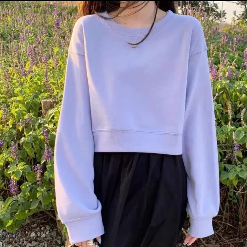 

2025 European and American style autumn and winter short round neck sweatshirt for women's sweater fashionable loose pullover