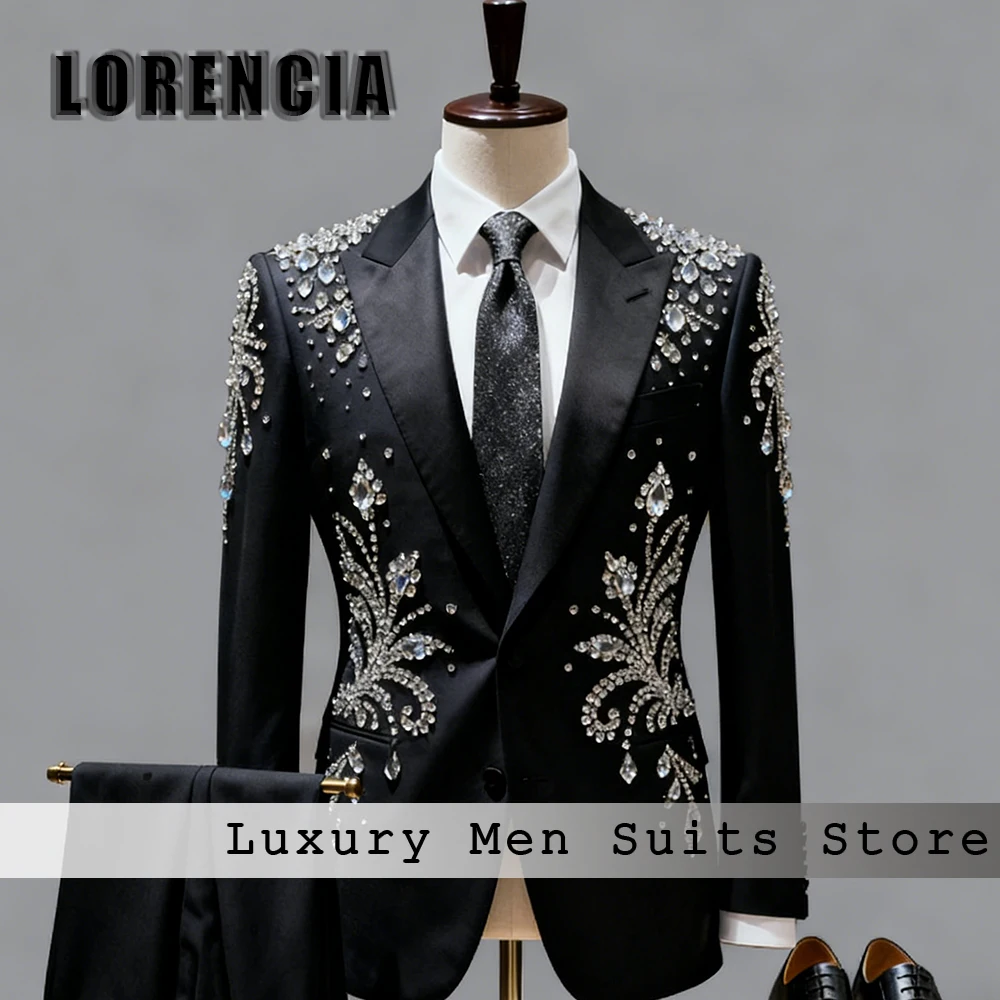 

Роскошные костюмы с бриллиантами для мужчин, комплект ювелирных изделий из 2 предметов, смокинги, наряды для свадебной вечеринки, наряд для жениха, блейзерные брюки по индивидуальному заказу