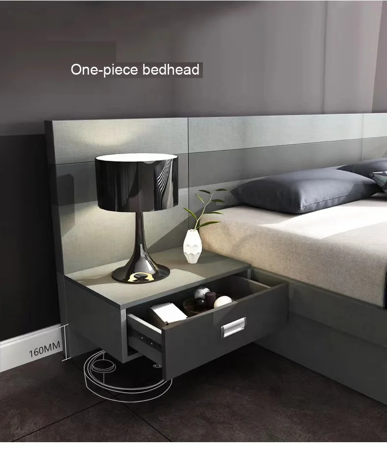 منصة تجميل خشبية عالية المستوى مجموعة أثاث غرفة النوم الهيدروليكية الفاخرة بحجم كينغ إطار سرير حائط ميرفي مع أدراج