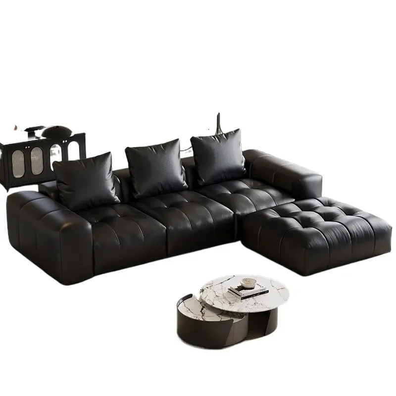 for Italian Modern Minimalist Pixel Eco Leather Sofa Villa Large Flat Floor Living Room Light Luxury Straight Row Tofu Sofa