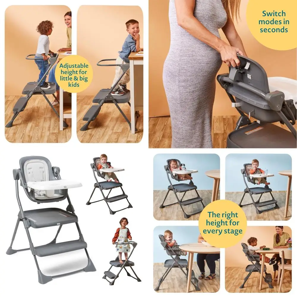 

Стульчик-трансформер для кормления и подставка для ног для малышей – регулируемая высота, нескользящий, легко чистится