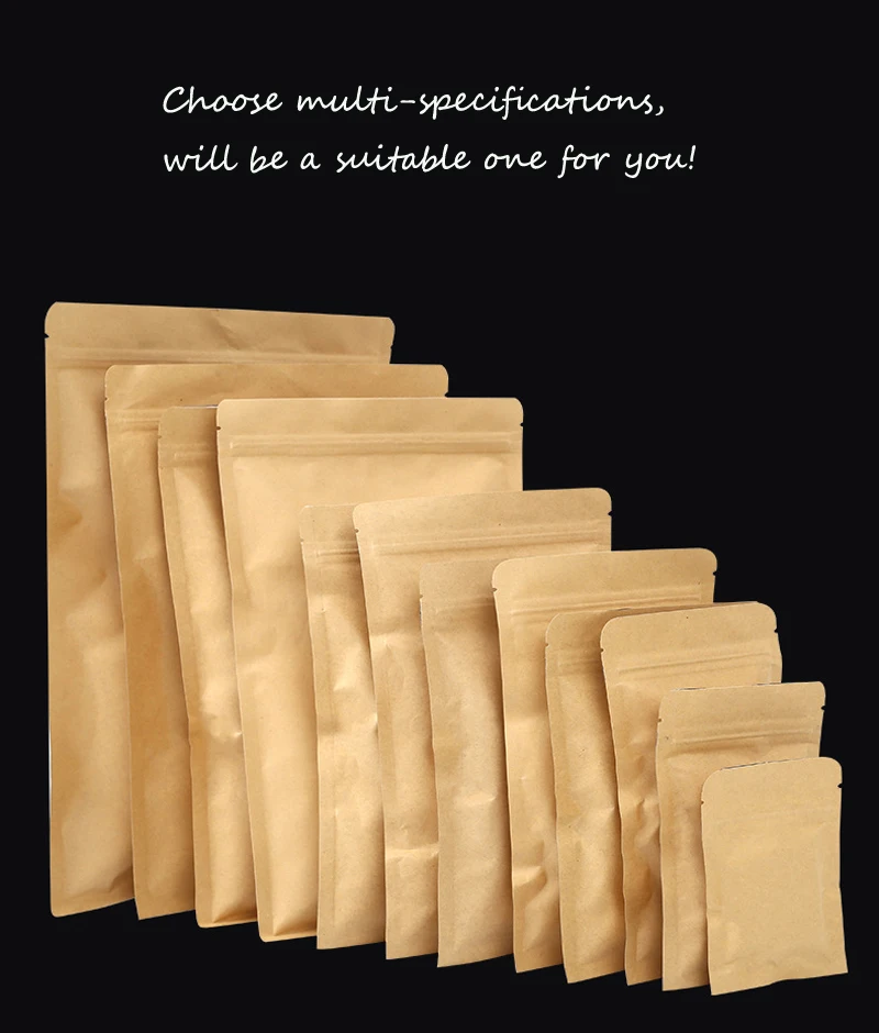 Kraftpapier mit flachem Boden, Aluminiumfolie im Inneren, Reißverschluss, Heißsiegel-Verpackungsbeutel, Lebensmittel, Kaffeebohnen, Snacks, Geschenkverpackungsbeutel – Detail 1