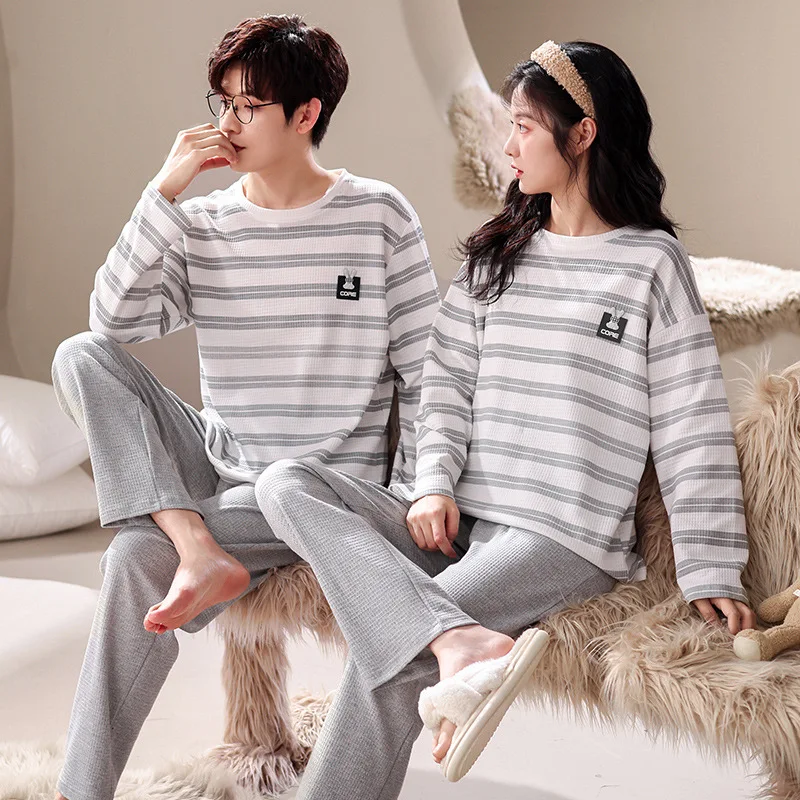 Couple Pajamas Set Cotton Autumn Long Sleeves Home Suit Cartoon Lovers Sleepwear Men Pijamas Women Female Pijamas para parejas