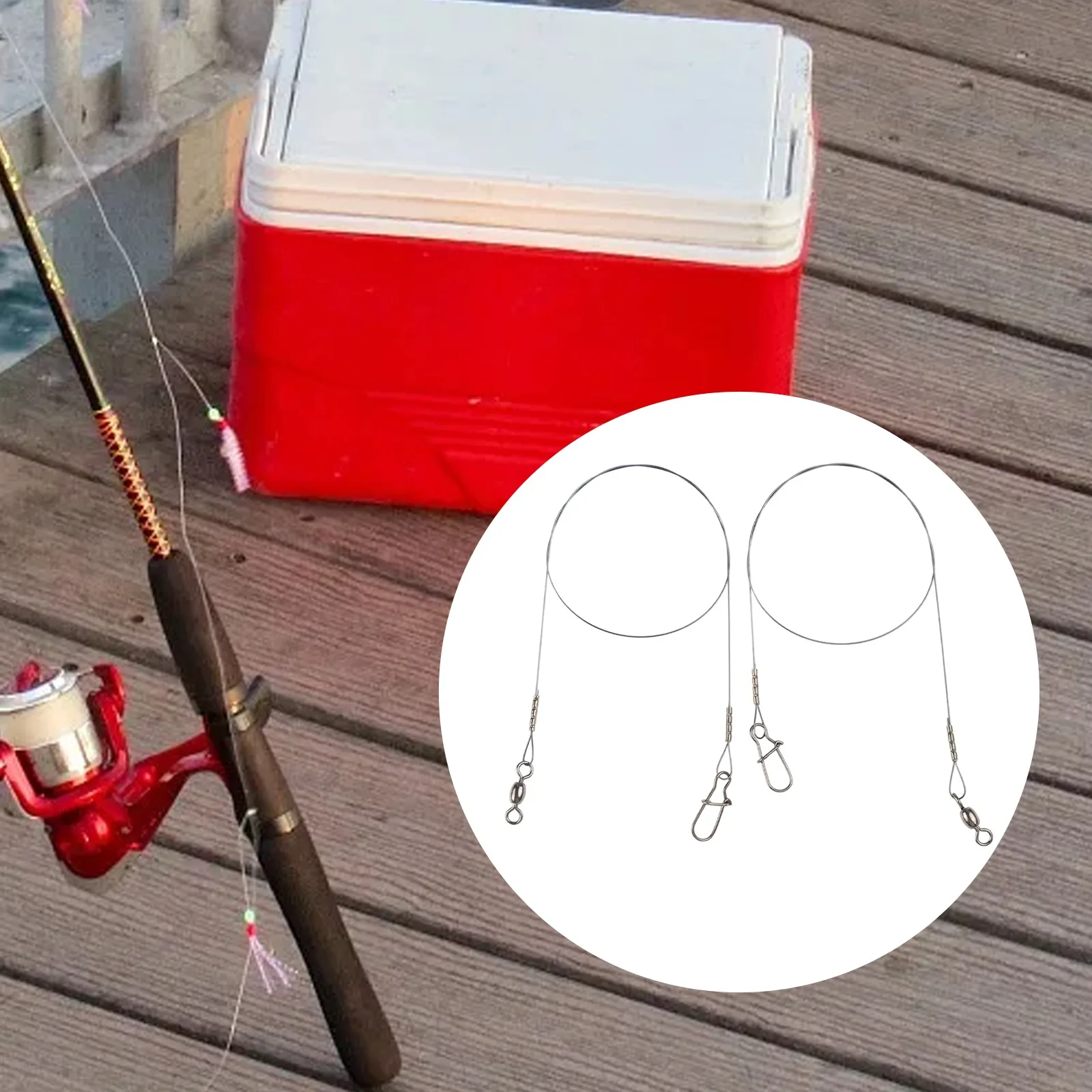 2pc Fishing Titanium Wire Leader Line With Swivel Duo-Lock Snap Anti-winding Titanium Wire Anti-bite Wire Fishing Tool Accessory