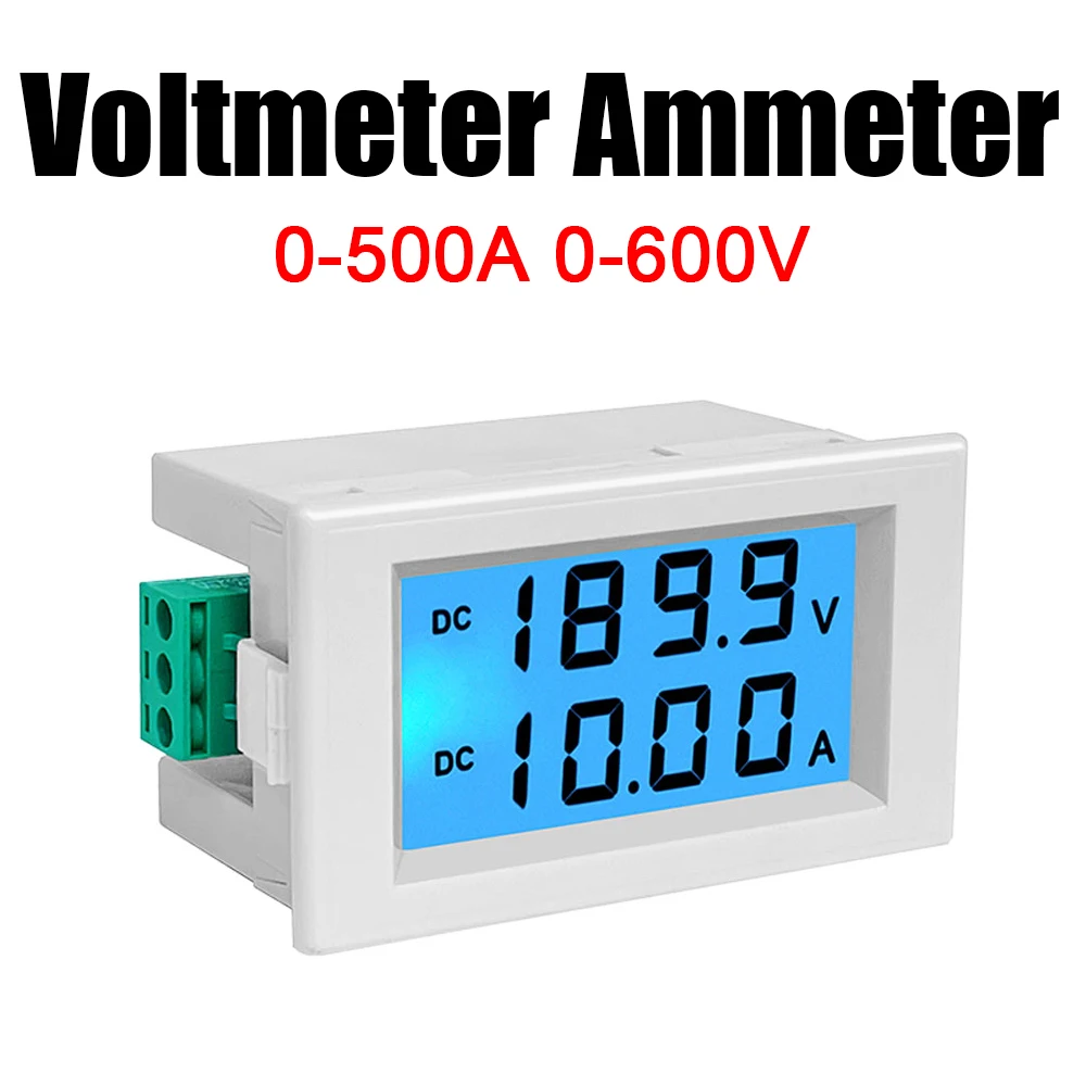 

600V 200V 20V DC Voltmeter Ammeter 50A 100A 200A 500A Battery Monitor LCD Digital Display Voltage Current METER Shunt 12V 24V