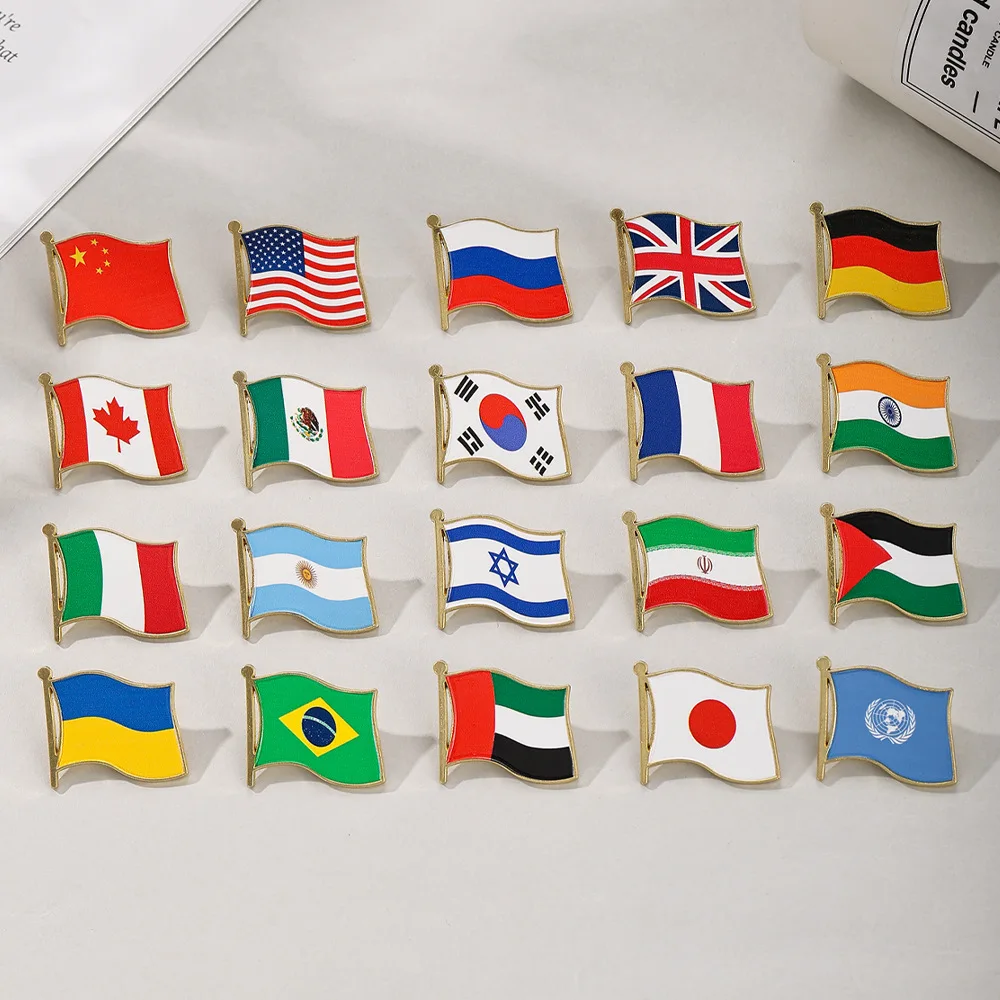 Flag Brooch Zinc Alloy Enamel UV Printed UK France USA Spain Flag Pin Badge for DIY Memorial Decoration Multi-function Clothes