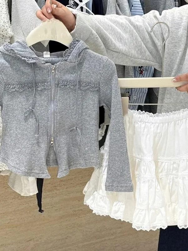 Sweet Sli Baby Girl's Korean Sle Set with Lace Trim f Skirt Two-Piece Suit Trendy Commute Long Sve  Color