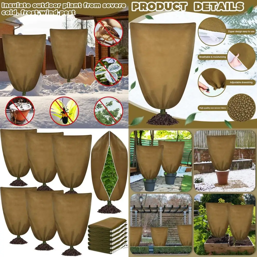 

Winter Plant Covers, 48x72 Large Tree Wrap, 2.2oz Frost Blanket with Drawstring & Zipper, Brown