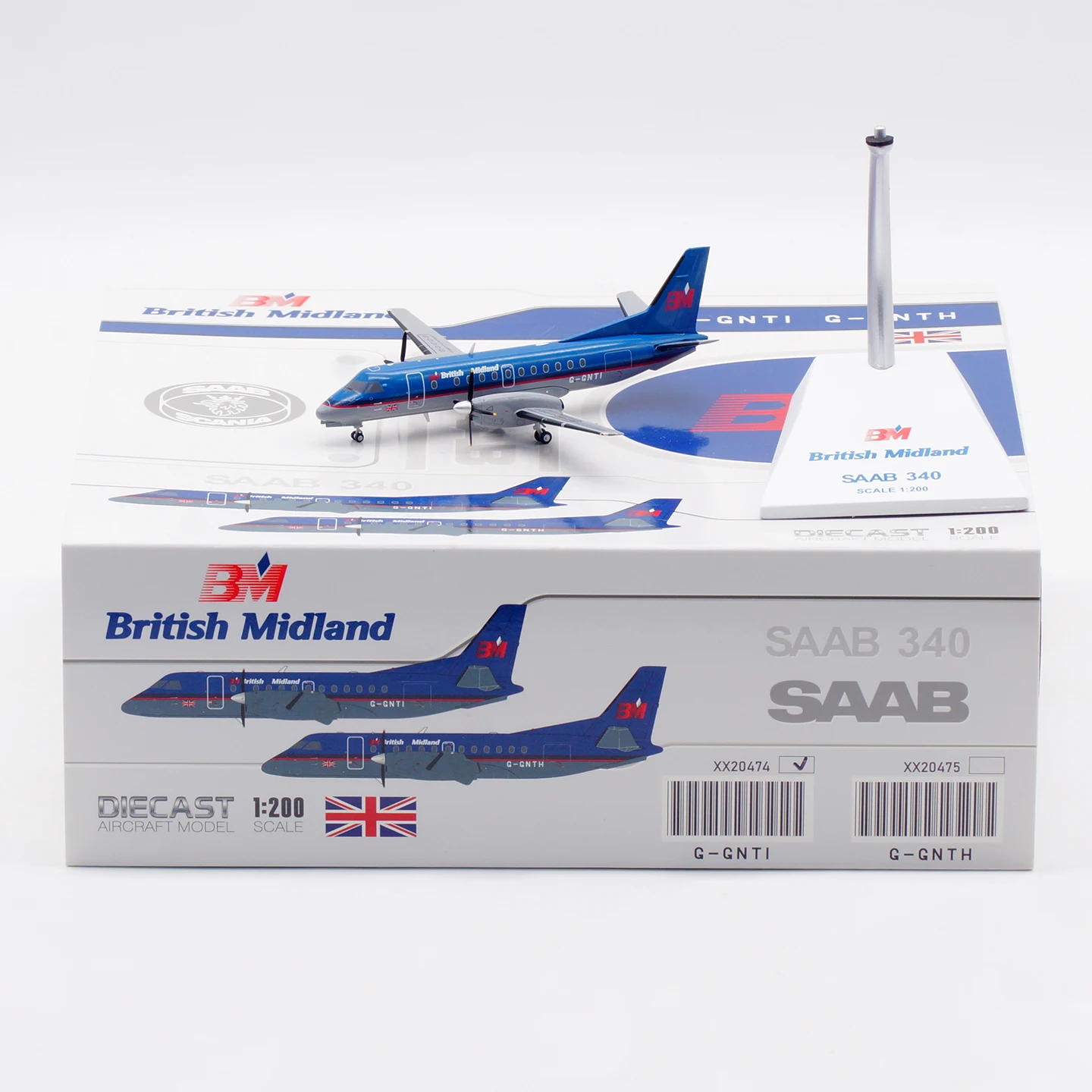 

XX20474 Alloy Collectible Plane Gift JC Wings 1:200 British Midland Saab 340B Diecast Aircraft Model G-GNTI With Stand