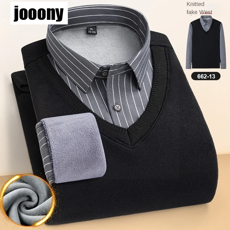 Fashion Tops Autumn Winter Men's Pullover Polo Button Stripe Contrast Panel Plush Thickened Sweater Knit Casual Commuting style