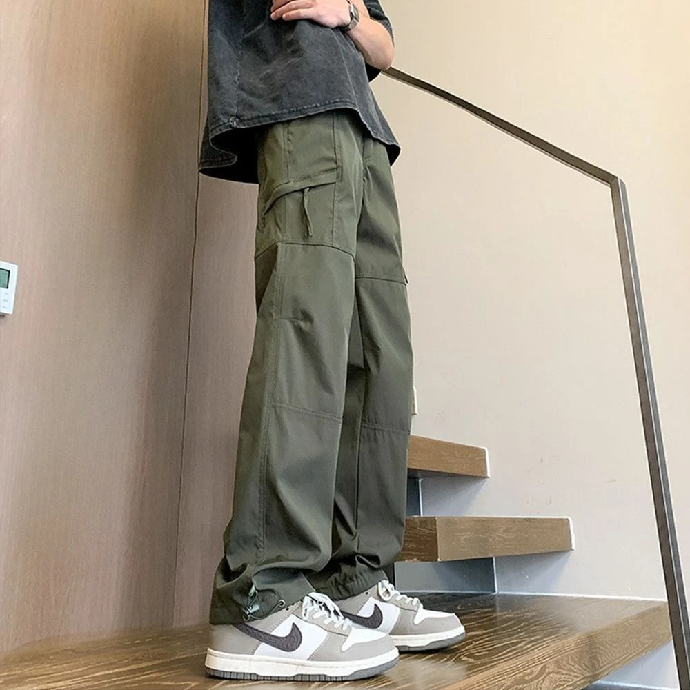Men Cargo Pants Loose Fit Straight Leg Tactical Hiking Outdoor Casual Multi Pocket Streetwear Summer Trousers