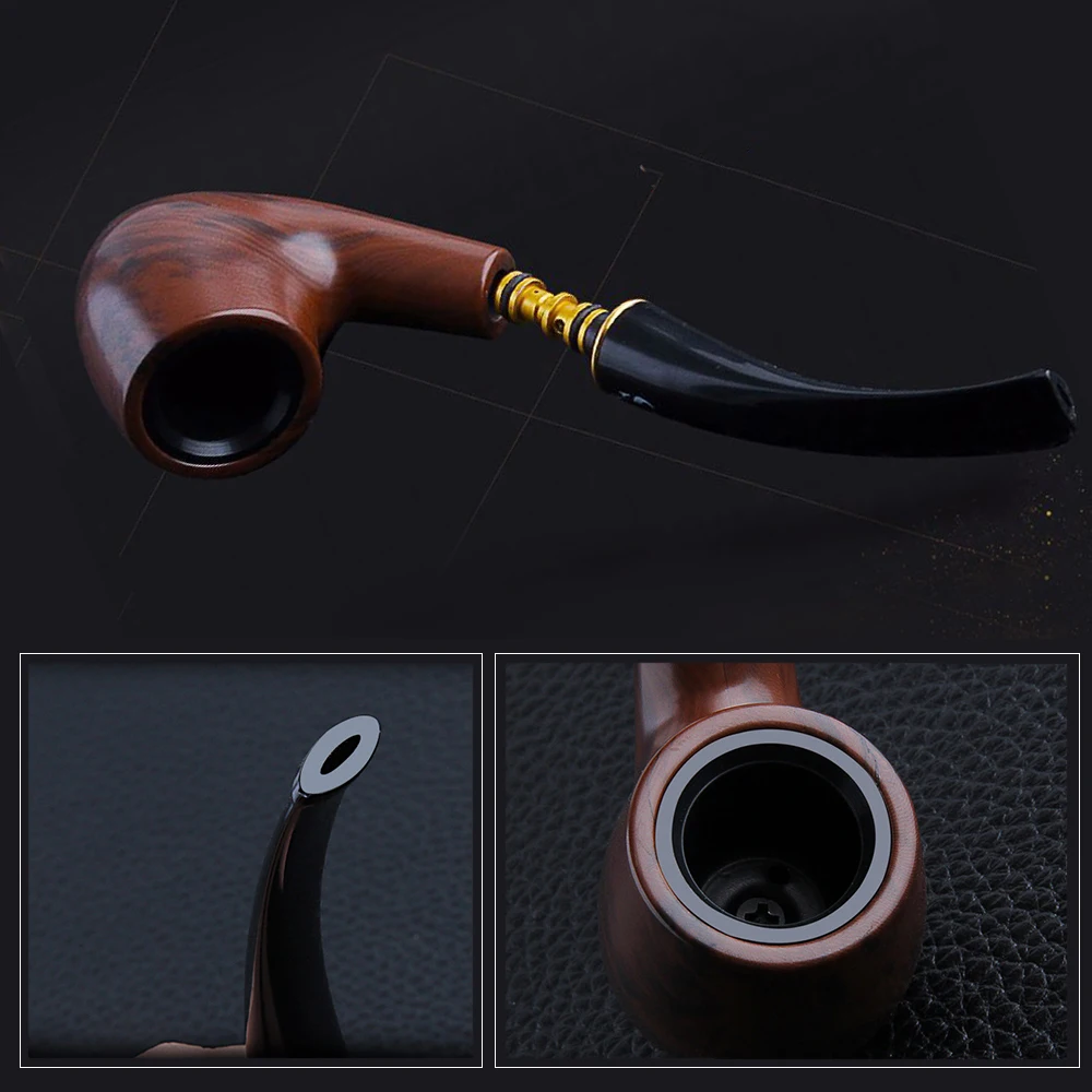 Resin Ebony Wood Tobacco Pipe Retro Bakelite Bending Filter Pipe Potable Handheld Smoking Pipe Cigarette Accessories Men\'s Gifts