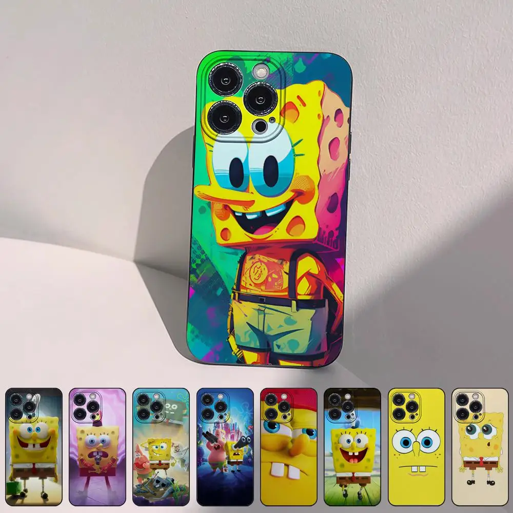 Cartoon Square Sponge Mobile Phone Cases for iPhone 15 14 13 Pro Max 11 12 Mini X Xs XR Se 2022 Silicone Soft Shell