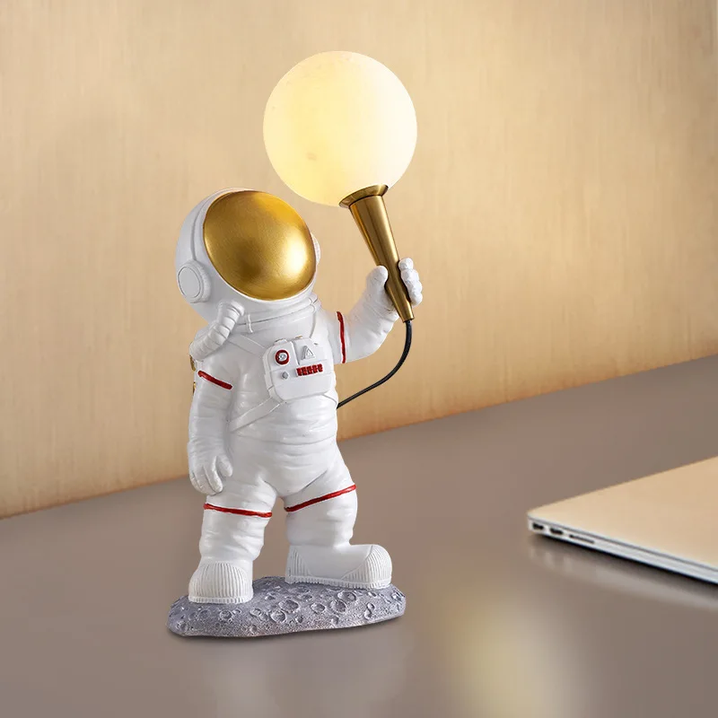 Lampe de table en résine d'astronome créatif, impression 3D, abat-jour de lune, chambre à coucher, dessin animé, chambre d'enfant, chevet, applique murale, décor d'éclairage