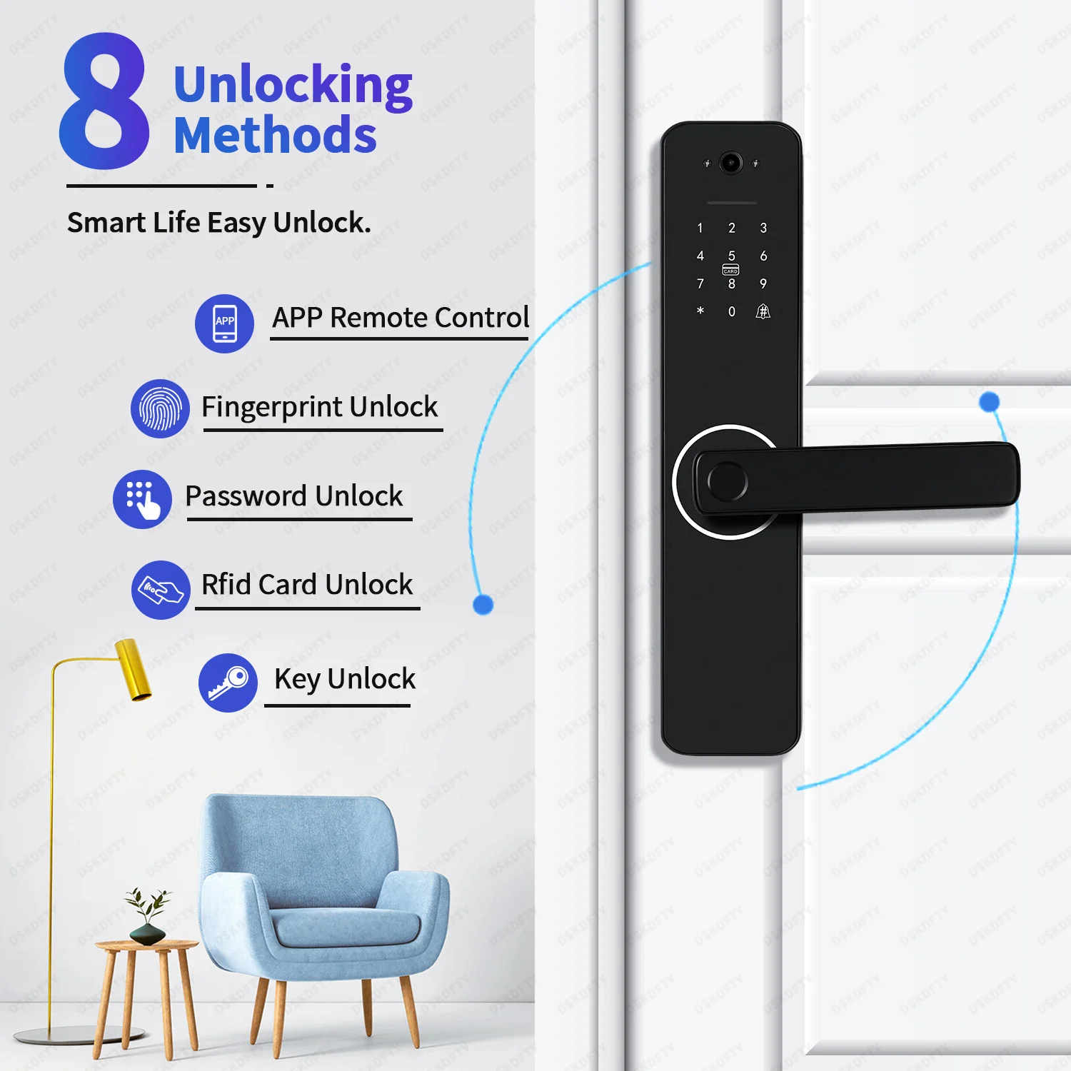 DSKDFTY Camera Digital Electronic Lock Biometrics Fingerprint Smart Door Lock for With Battery for Home House Apartment