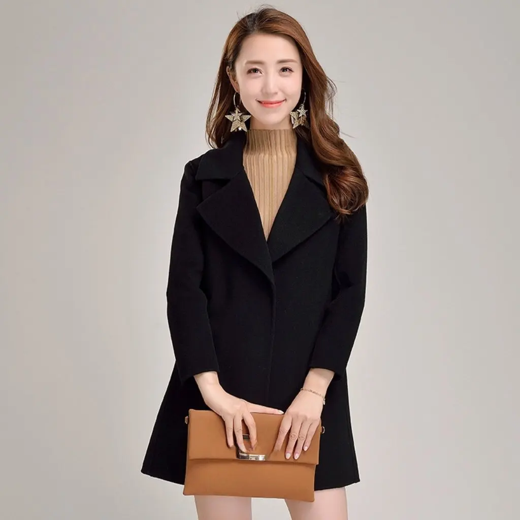 

Women's Double-Sided Cashmere Outwear Korean Style Slim Mid-Length Waist-Cinching Woolen Jacket for Small People