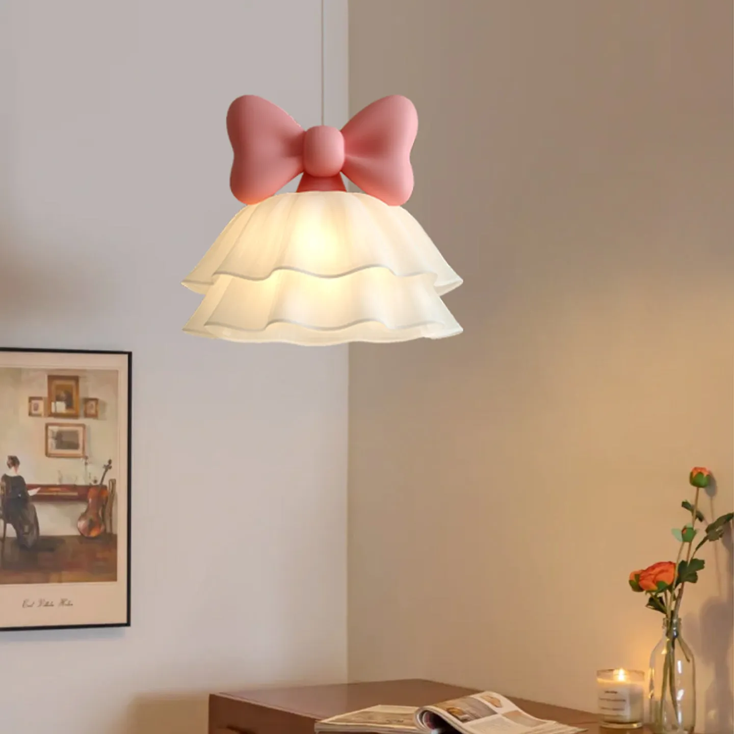 European Style Creative New LED Skirt Pendant Light Cream Style Bow Decoration Bedroom Children's Room Decoration Lighting