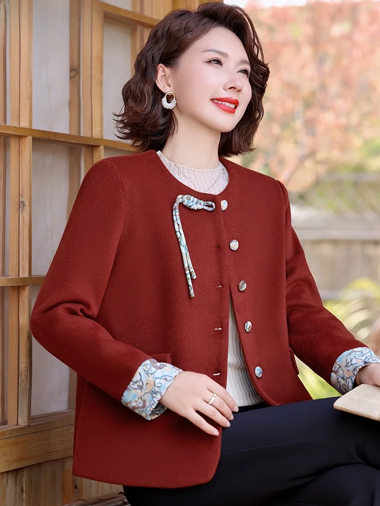 

New Chinese Sle Woolen Coat Faionable Mommy Spring Clothing Wide Lady Middle-Aged And ly Women's Spring Autumn Top