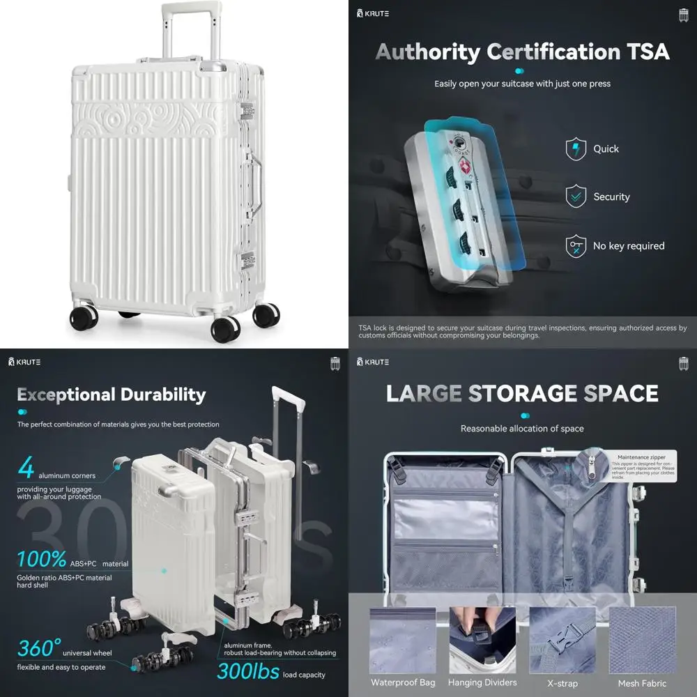 

Krute Aluminum Frame Luggage 28inch Suitcase with Spinner Wheels No Zipper Checked Luggages Zipperless Hardside PC+ABS Suitcase