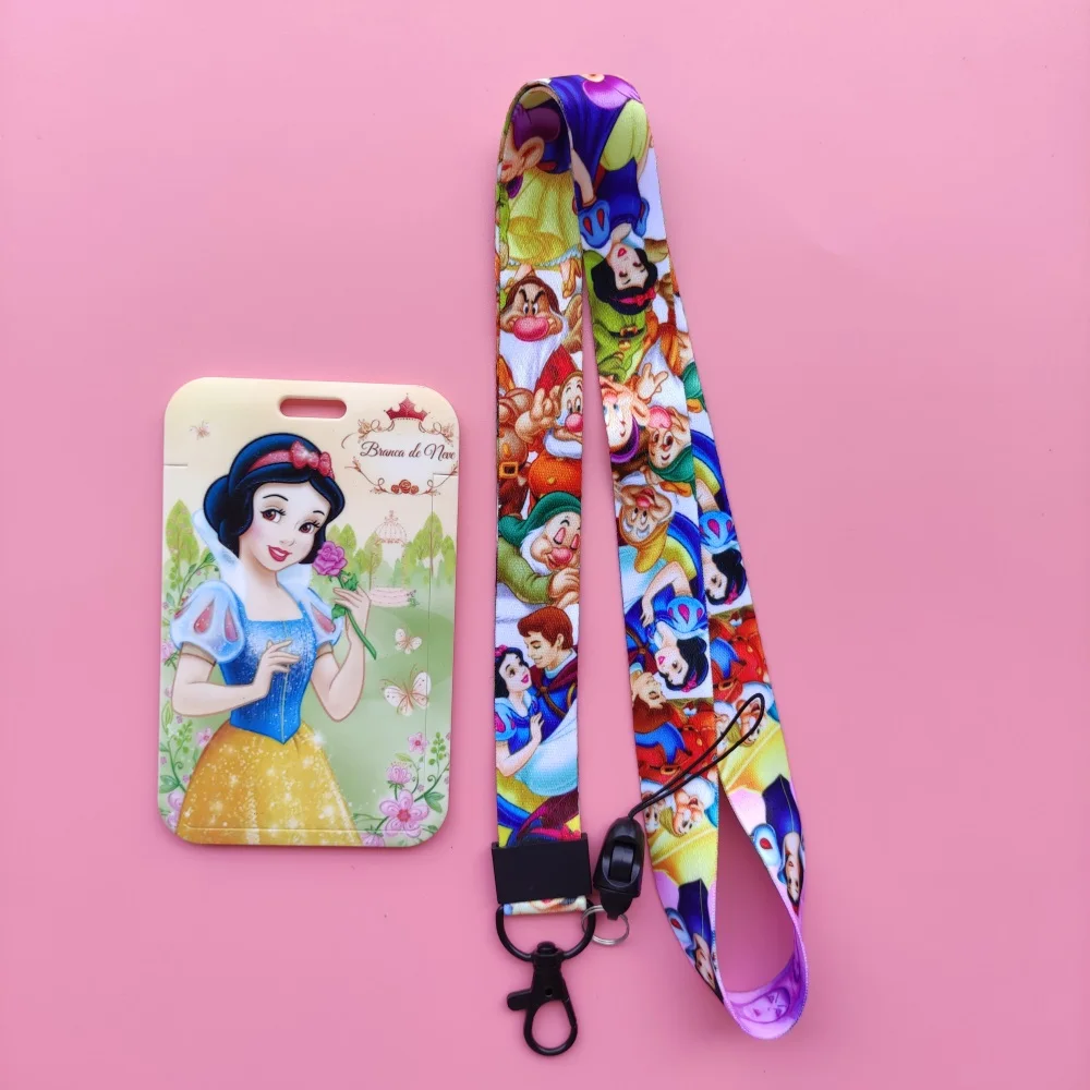 Disney Princess Snow White Card Holders Lanyards Cartoon Women Card Case ID Badge Holder Girl Credit Cardholder Retractable Clip