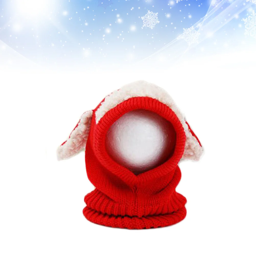 Inverno bebê crianças filhote de cachorro design de malha lã coif capuz cachecol bonés vermelho quente macio elástico grosso bonito meninos meninas chapéu