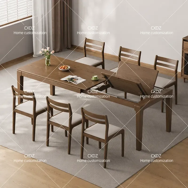 Solid Wood Folding Dining Table Retractable Extendable Rectangular Large Top Antique Style Space Saving Table for Small