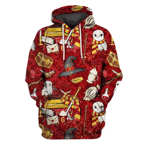 Imagen 2 del producto 2025 Otoño e Invierno Harajuku moda hombres Sudadera con capucha casual y2k sudadera de los hombres 3d impreso búho rojo patrón universitario deporte Sudadera con capucha