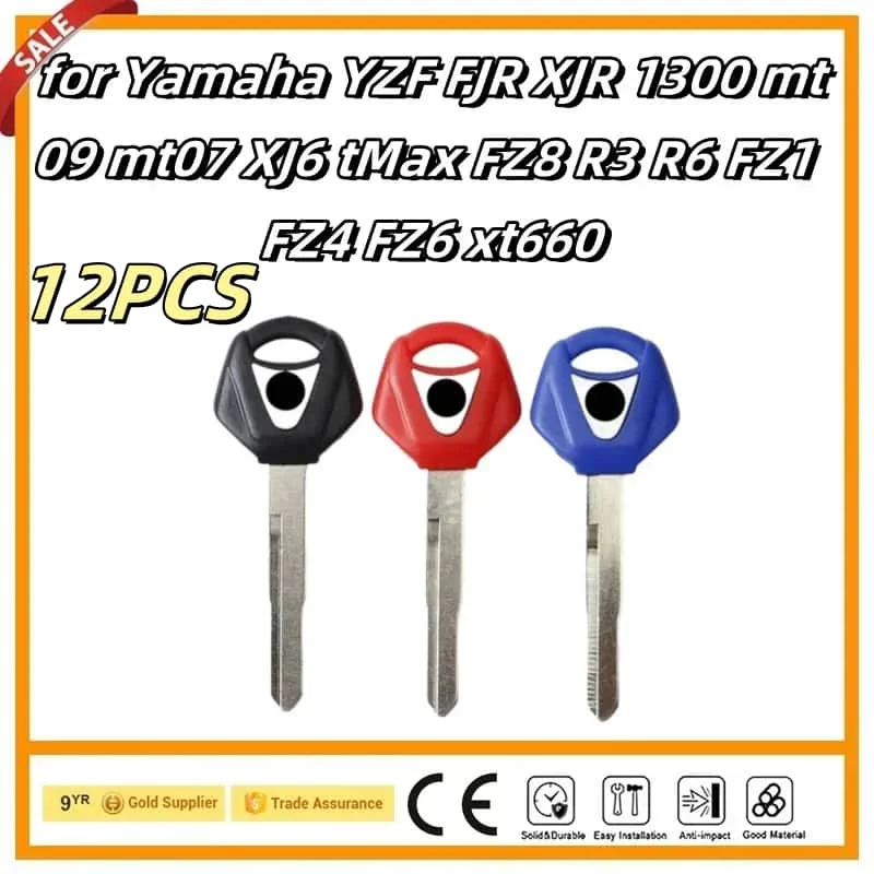 

12PCs new blank key motorcycle replace uncut keys fit for Yamaha YZF FJR XJR 1300 mt09 mt07 XJ6 tMax FZ8 R3 R6 FZ1 FZ4 FZ6 xt660