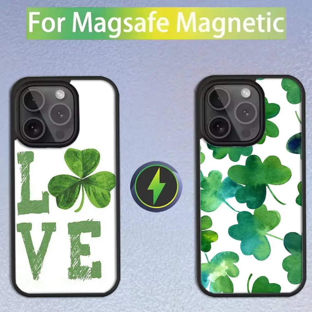 

Four Leaf Clover Phone Case For iPhone 16,15,14,13,12,11,Pro,Max,Plus,Mini,SE Magsafe Magnetic Wireless Charging