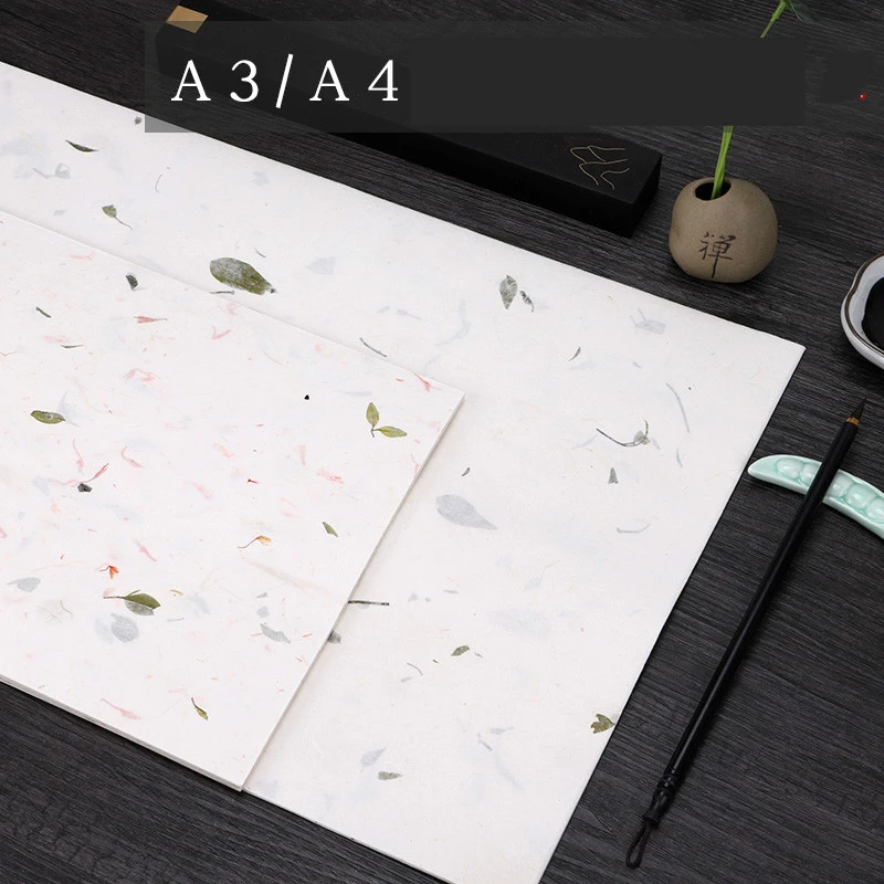 Thicken Print Rice Paper Tea Flower Plant Fiber Handmade Yunlong Half Ripe Xuan Paper Calligraphy Painting Art Letterhead Papier