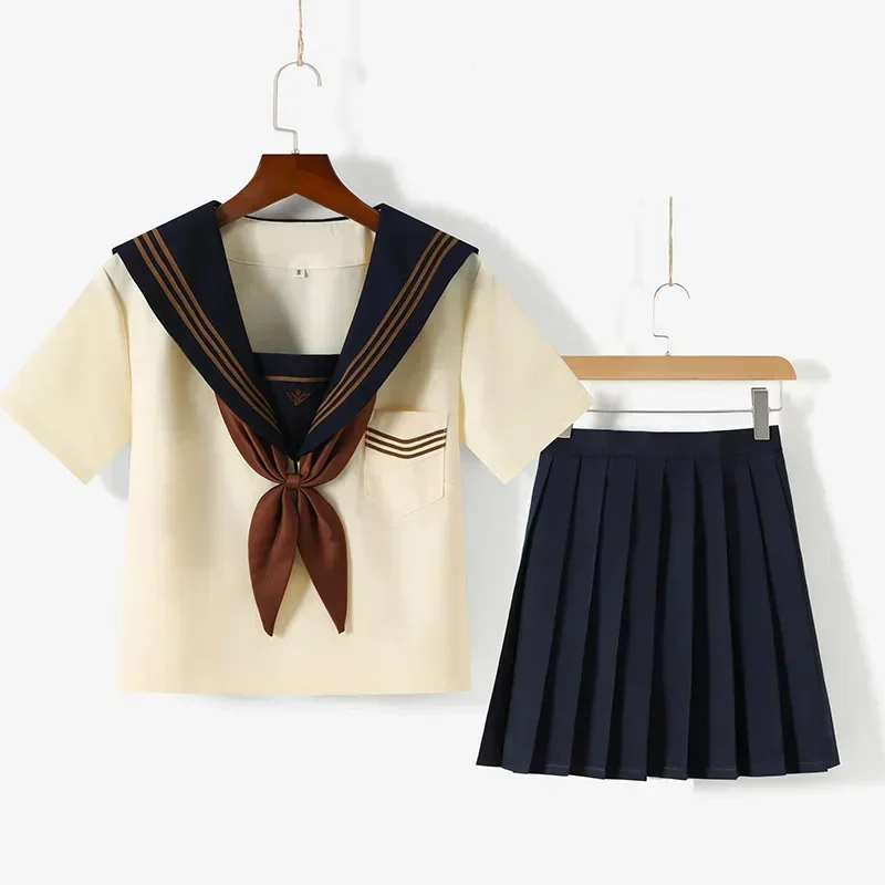 Japanse Schooluniformen Anime COS Matrozenpakje Jk Uniformen College Middelbare Schooluniform Voor Meisjes Studenten Lichtgeel Kostuum