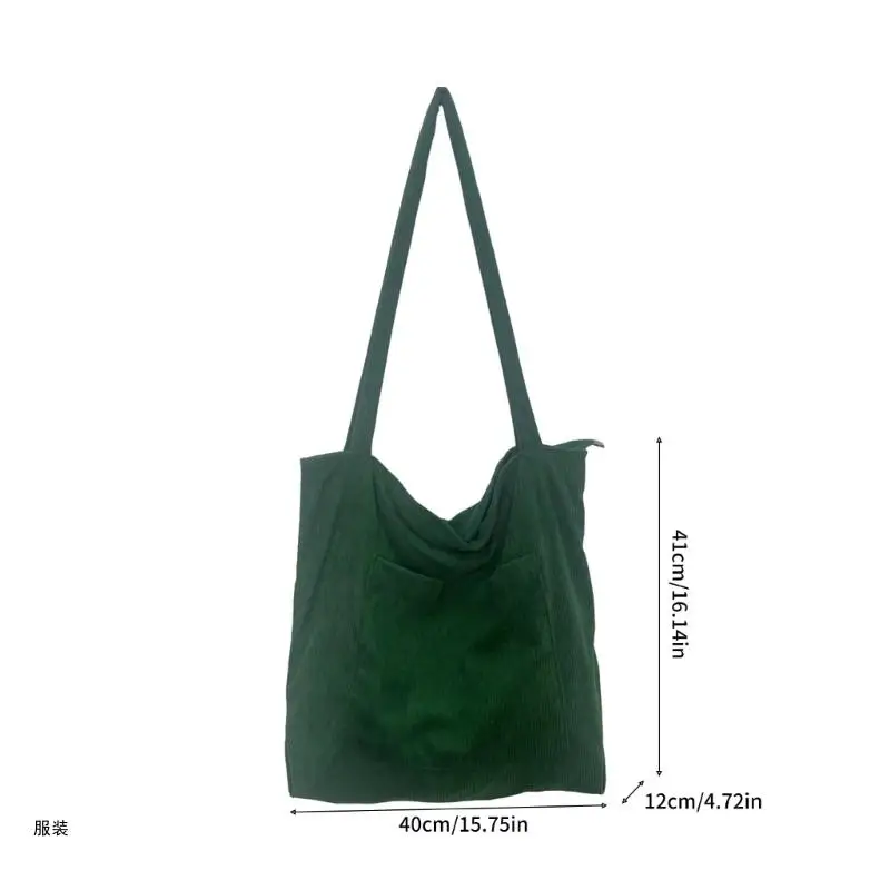 D0UD Large Capacity Corduroy Handbag with Pockets Tote for Work School College Use