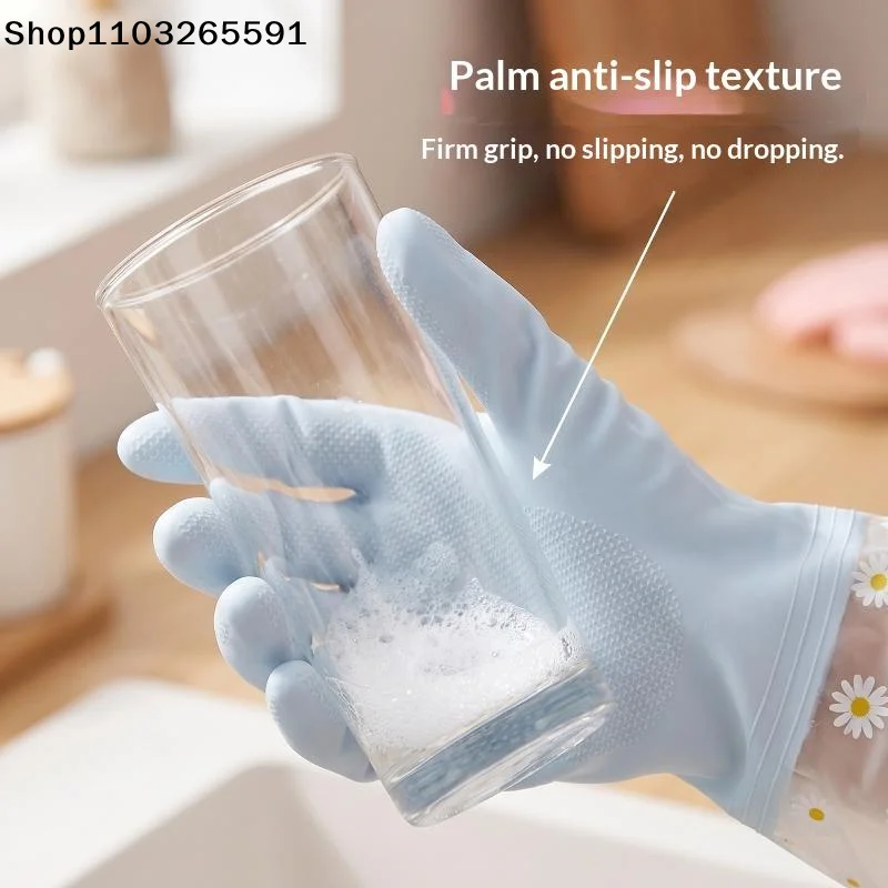 1 Pair Kitchen Dishwashing Laundry Wear Resistant Rubber Housework Floral Pattern Household Latex Waterproof Cleaning Gloves