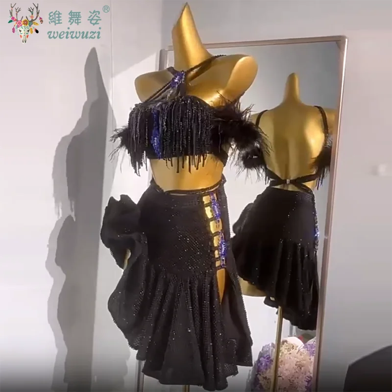 Latin Dance Dress for Women Custom Full AB Stones Rumba Chacha Tango Performance Clothing Adult Child Latin Dancing Dresses