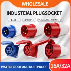 Plugue industrial impermeável e soquete, conector de parede, conexão elétrica, 3Pin, 4Pin, 5Pin, 16A, 32A, IP44