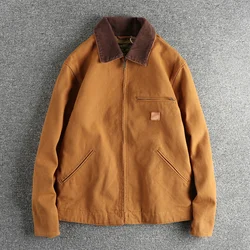 May Khaki vintage trend jacket men's washed woven canvas fabric work coat